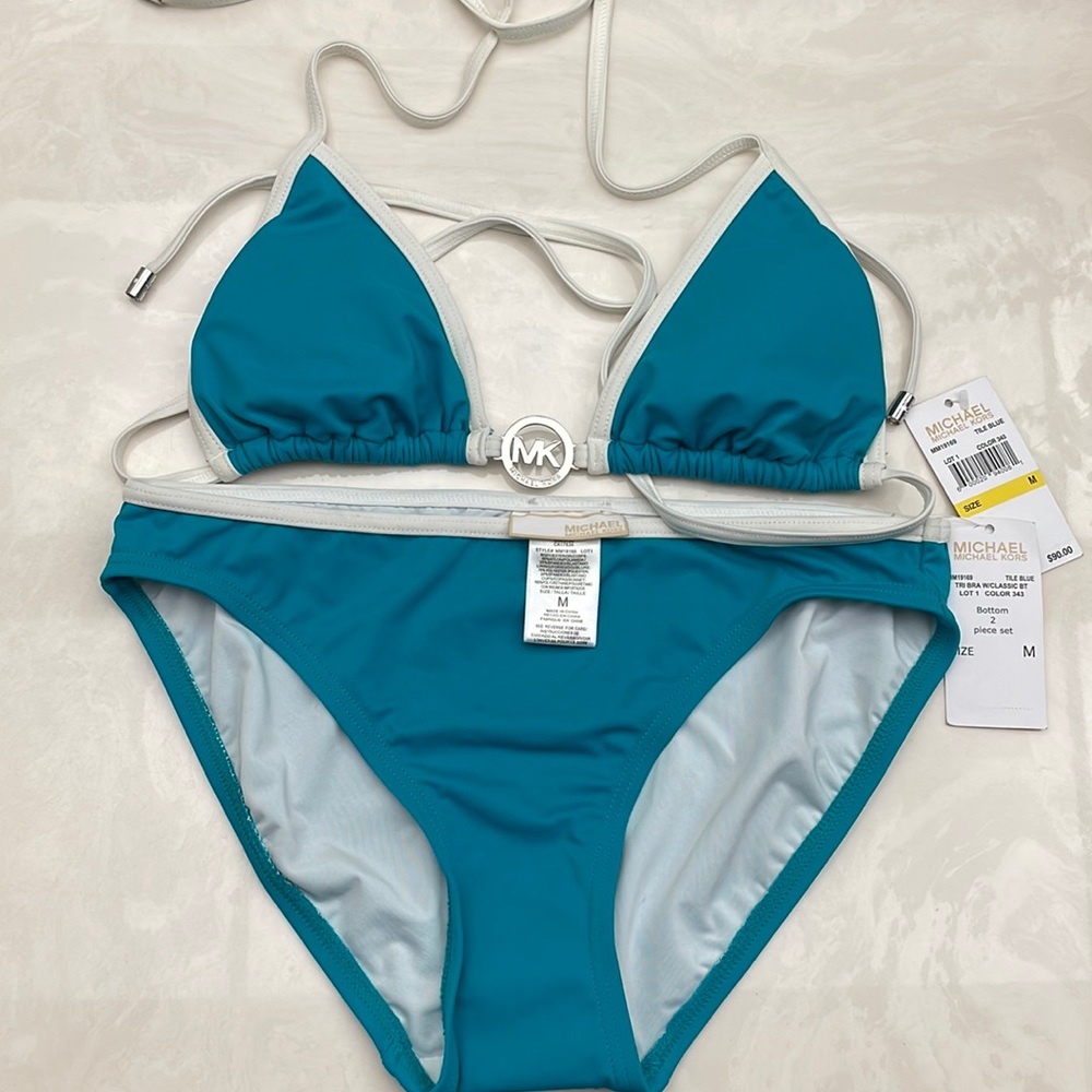 NWT Michael Kors ‘Tile Blue’ Teal Bikini Bathing Suit Sz M